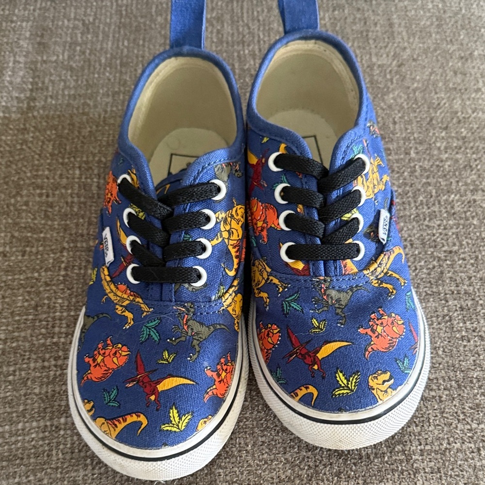 Vans Kids Blue Canvas Sneakers with Colorful Dinosaur Print